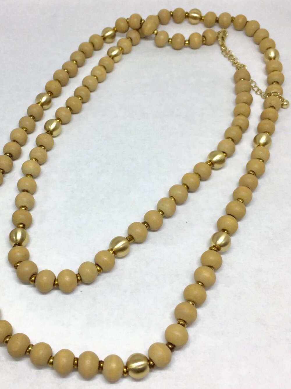 Long Wooden Bead Necklace with Gold Accents – Chic Boho Layering Jewelry-omg755
